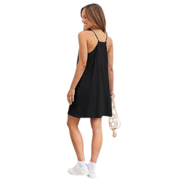 Automet Womens Mini Sundress Overall Black Spaghetti Strap Baggy Workout. - Picture 3 of 4